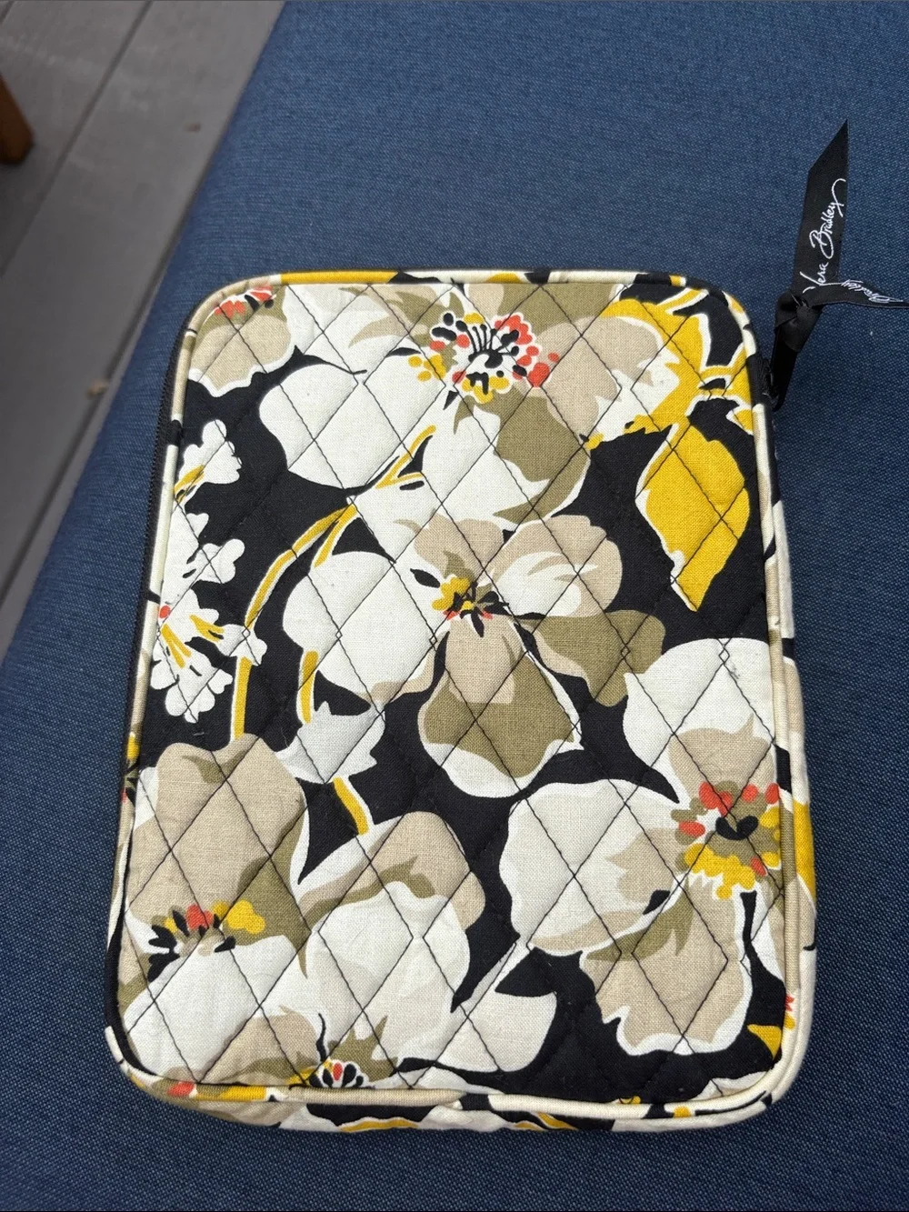 Vera Bradley Quilted Floral Tablet Sleeve in Black, Yellow & Cream